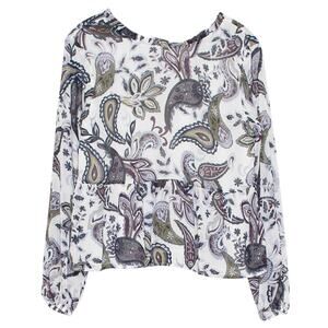 NWT Loft Top Peplum Y2K Boho Cottagecore Romantic Sheer Floral Paisley White XS